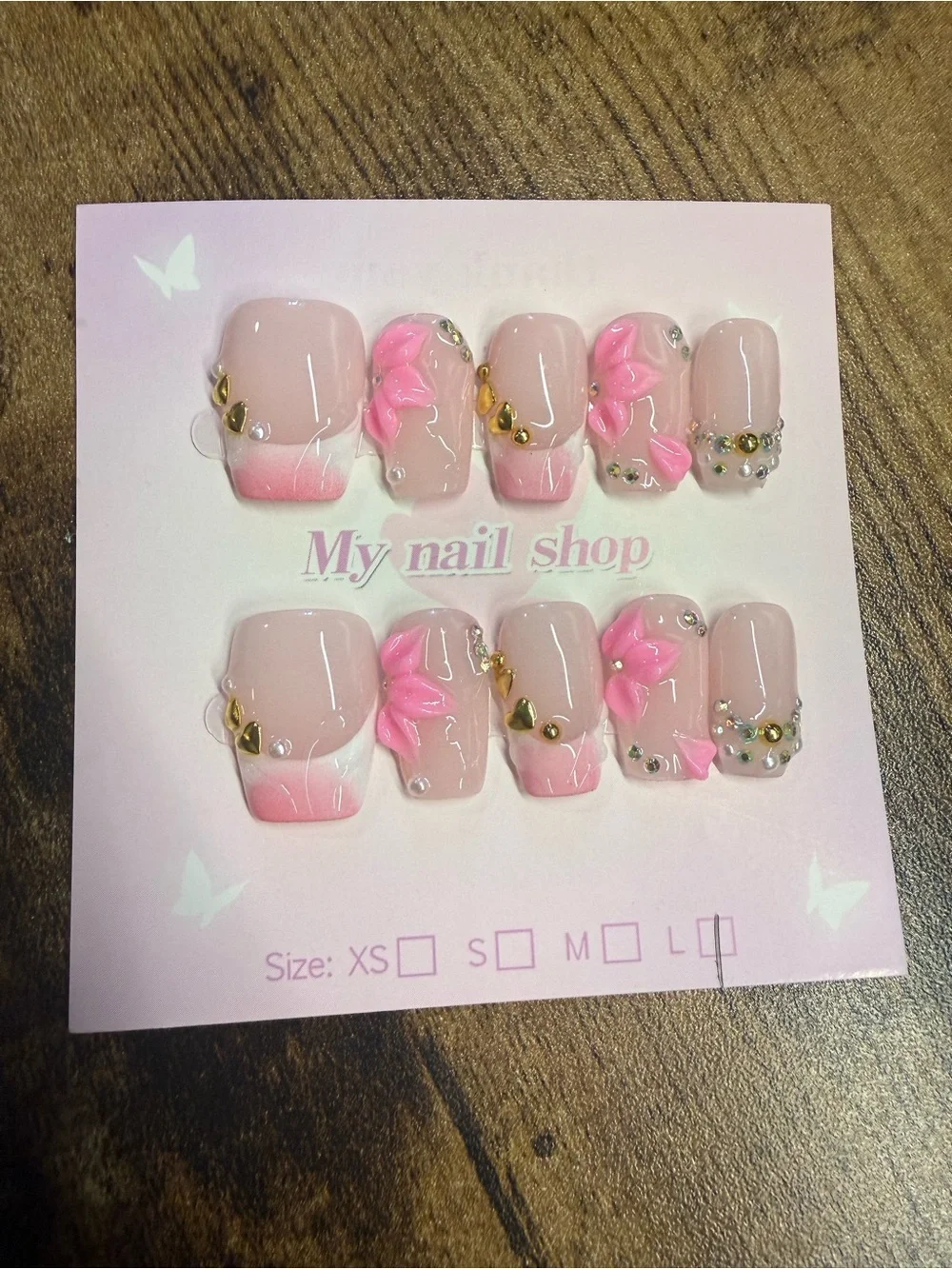 3D Pink Floral 3D Press-On Nail Set Large